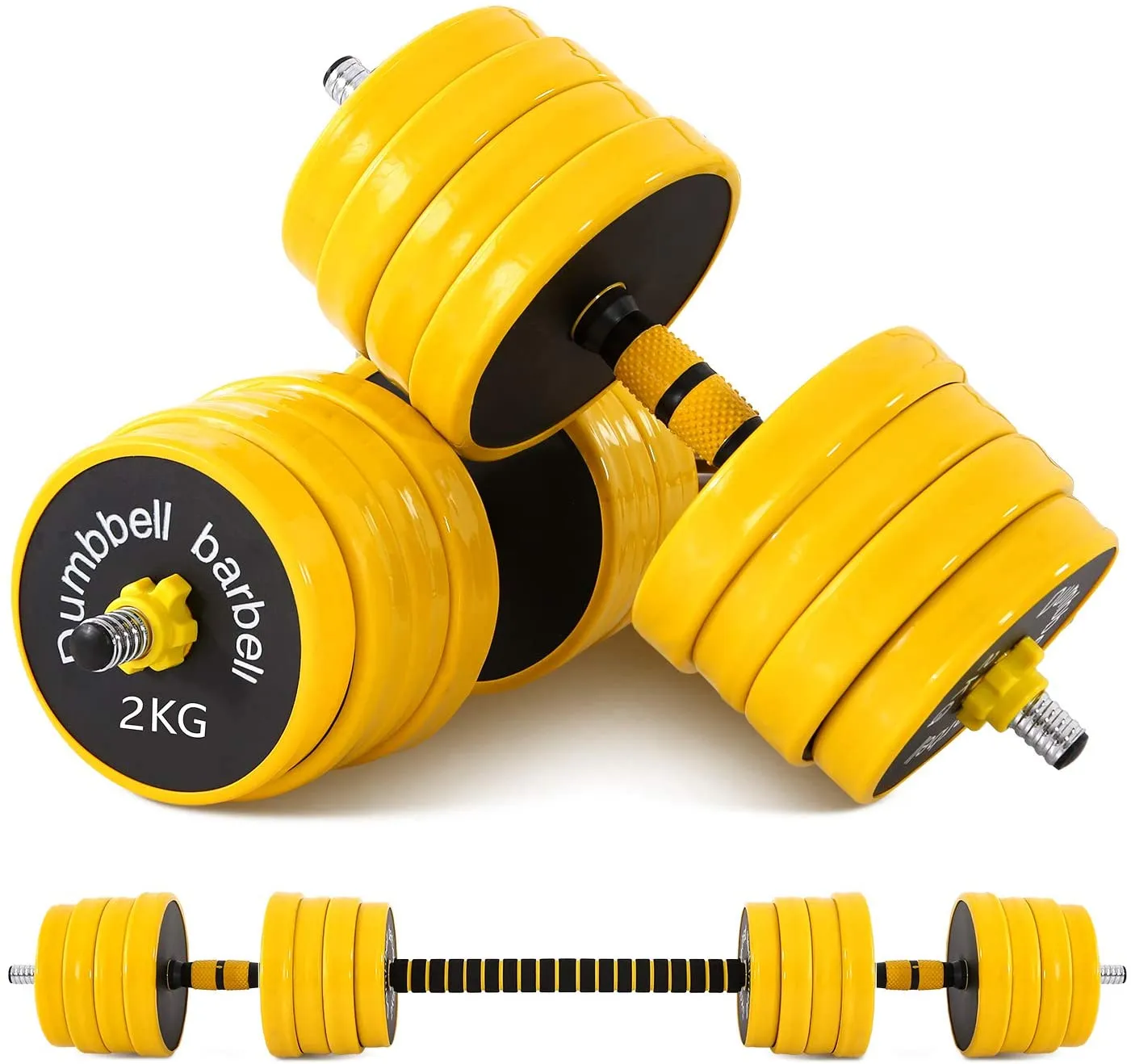 Nice C Adjustable Dumbbell Barbell Weight Pair, Free Weights 2-in-1 Set, Non-Slip Neoprene Hand, All-Purpose, Home, Gym, Office