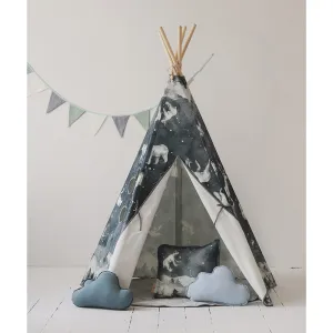 Night Sky Teepee And Mat Set - Navy Blue, White & Grey