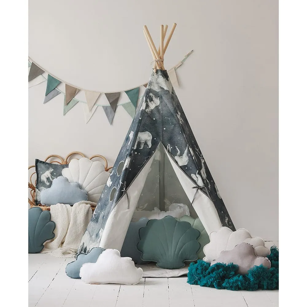 Night Sky Teepee And Mat Set - Navy Blue, White & Grey