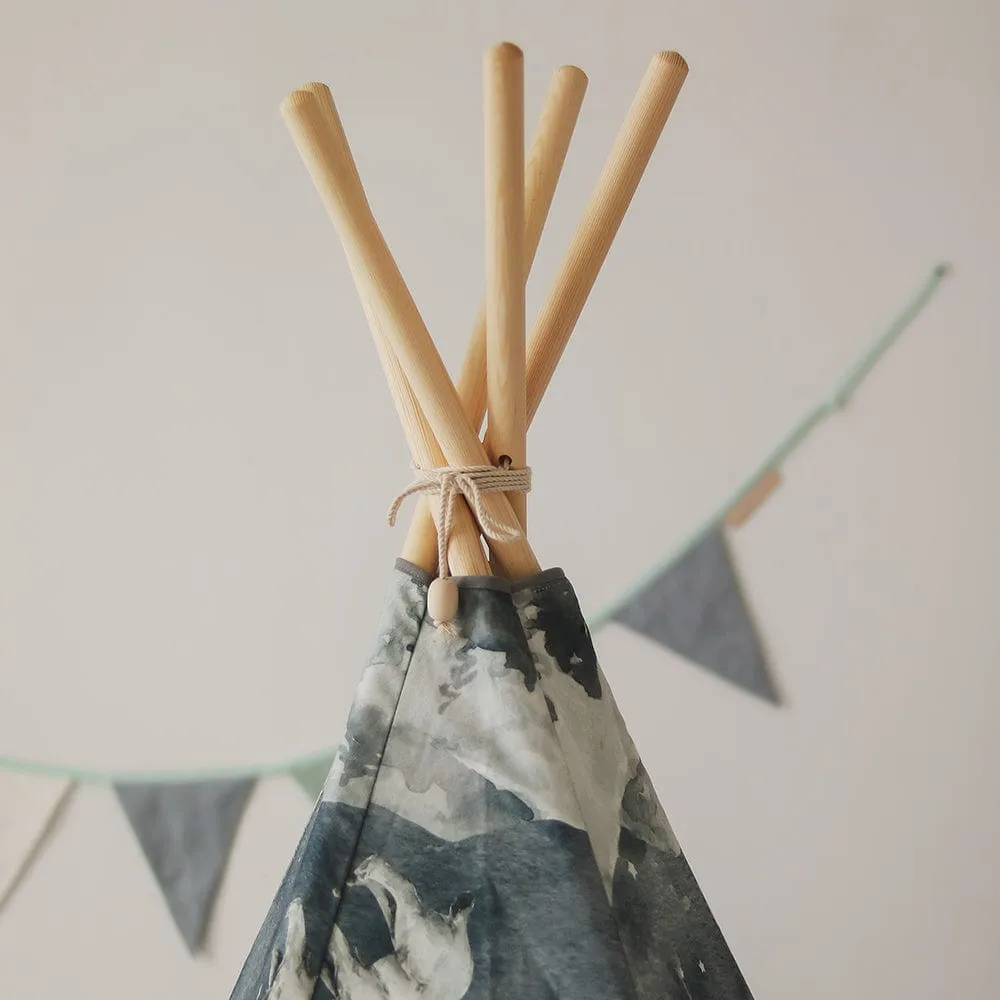Night Sky Teepee And Mat Set - Navy Blue, White & Grey