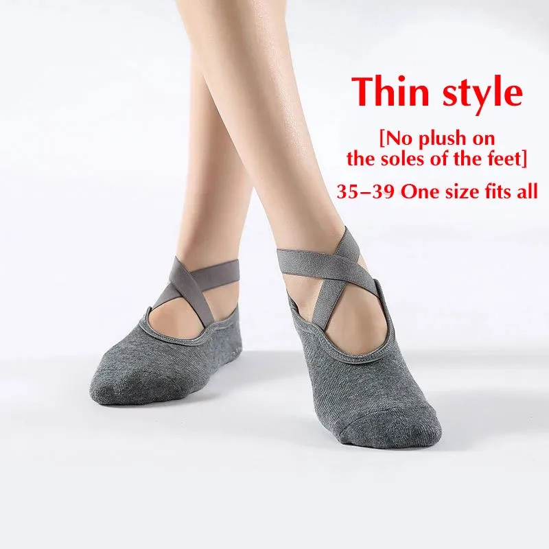 Non-Slip Cotton Yoga Socks for Winter - Backless Fitness Socks for Women’s Comfort