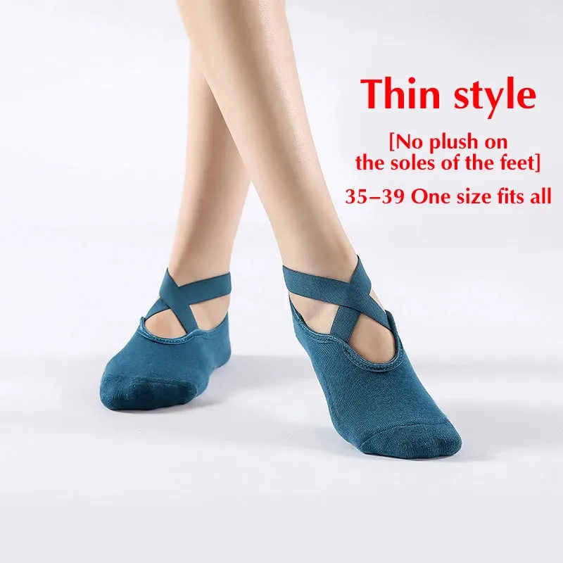 Non-Slip Cotton Yoga Socks for Winter - Backless Fitness Socks for Women’s Comfort