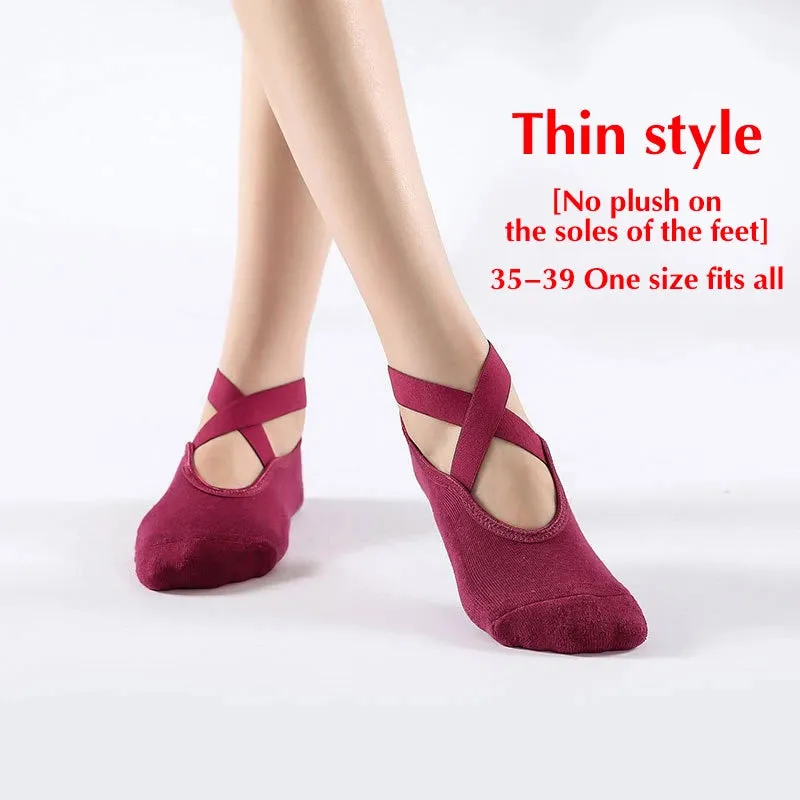 Non-Slip Cotton Yoga Socks for Winter - Backless Fitness Socks for Women’s Comfort