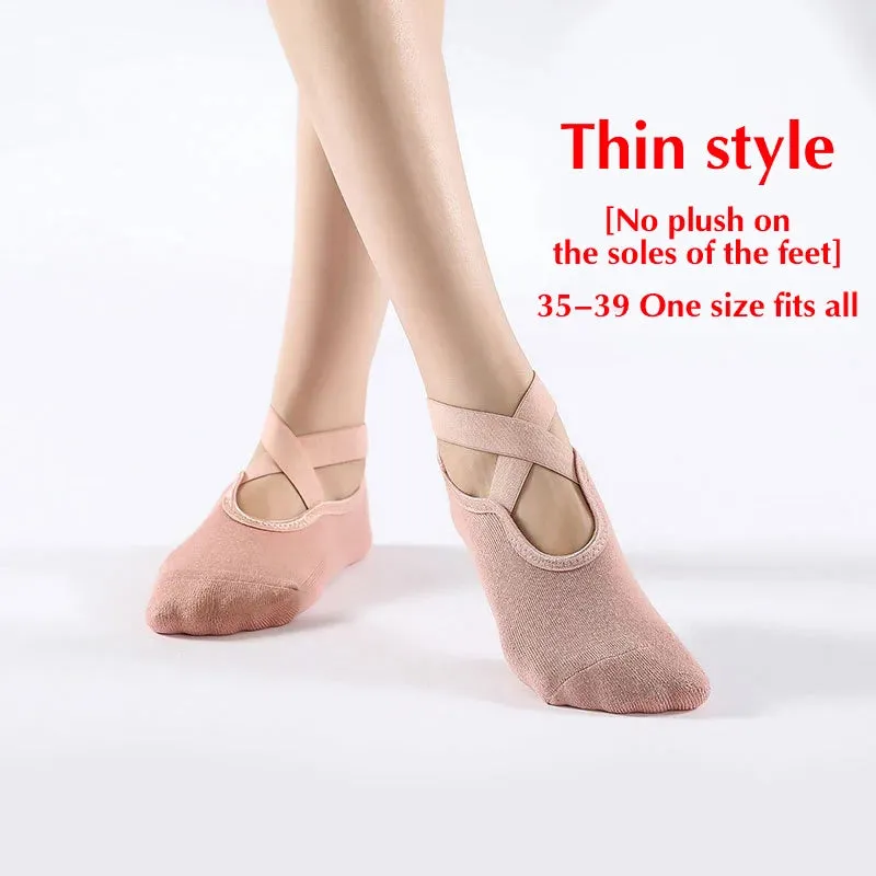 Non-Slip Cotton Yoga Socks for Winter - Backless Fitness Socks for Women’s Comfort
