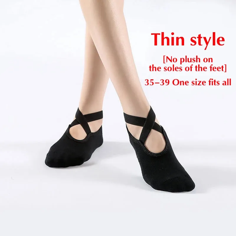 Non-Slip Cotton Yoga Socks for Winter - Backless Fitness Socks for Women’s Comfort