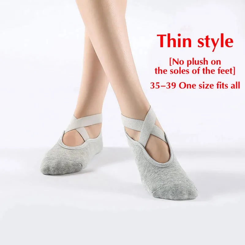 Non-Slip Cotton Yoga Socks for Winter - Backless Fitness Socks for Women’s Comfort