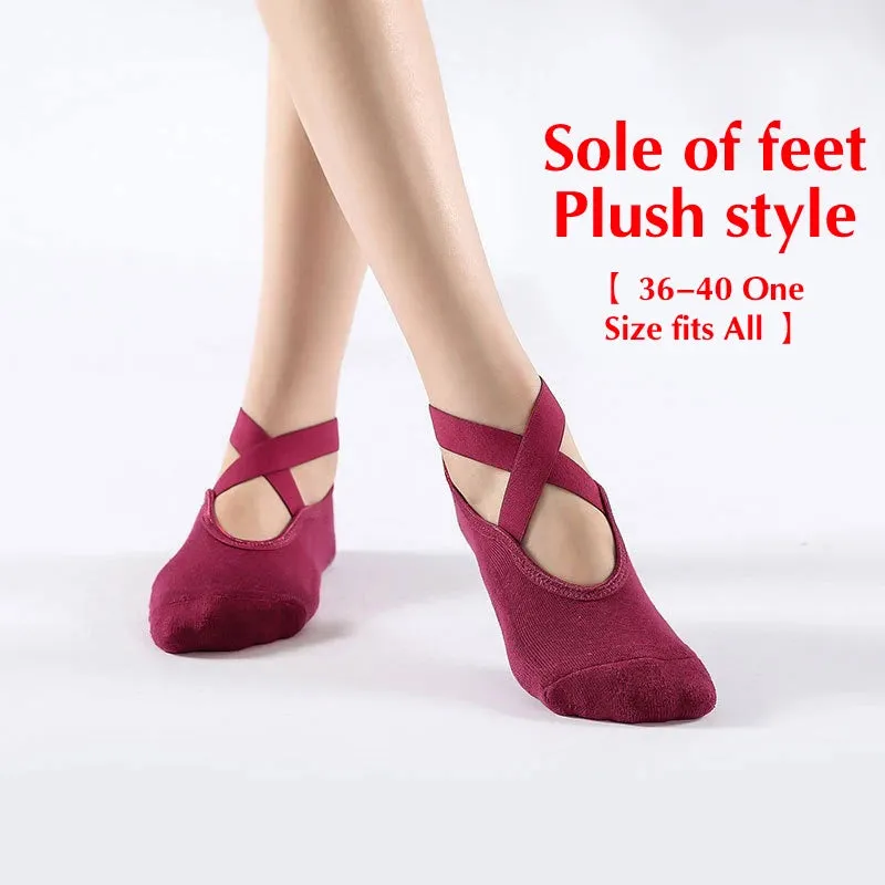 Non-Slip Cotton Yoga Socks for Winter - Backless Fitness Socks for Women’s Comfort