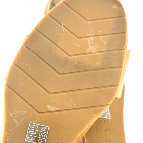 NWOT Eileen Fisher Mara Leather Sandals 8.5 Tan Wedge Women's
