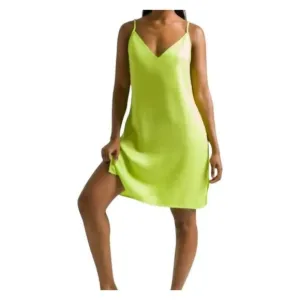 NWOT Ettitude Slip Dress Lime Green Silky Sateen Bamboo Side Slits Size XS