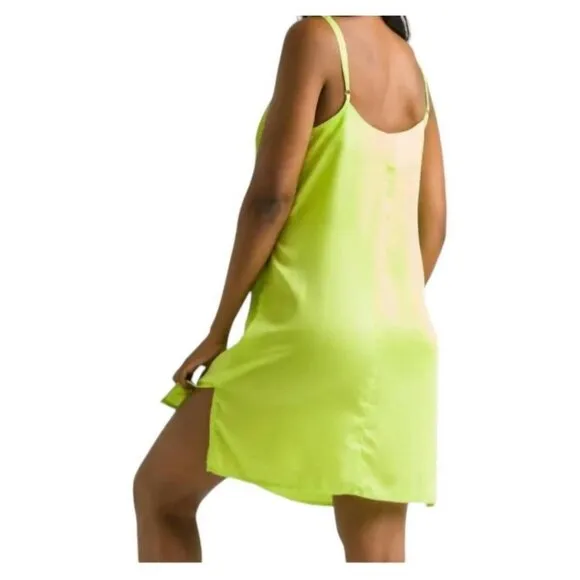 NWOT Ettitude Slip Dress Lime Green Silky Sateen Bamboo Side Slits Size XS