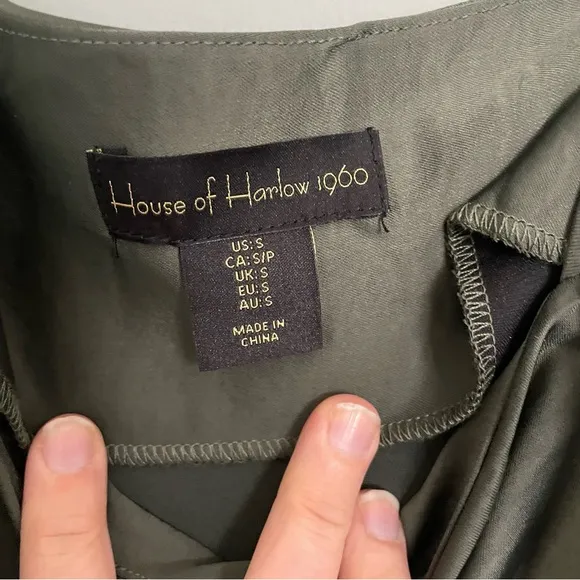 NWOT House of Harlow 1960 Olive Green Satin Feel Square Neck Slip Dress