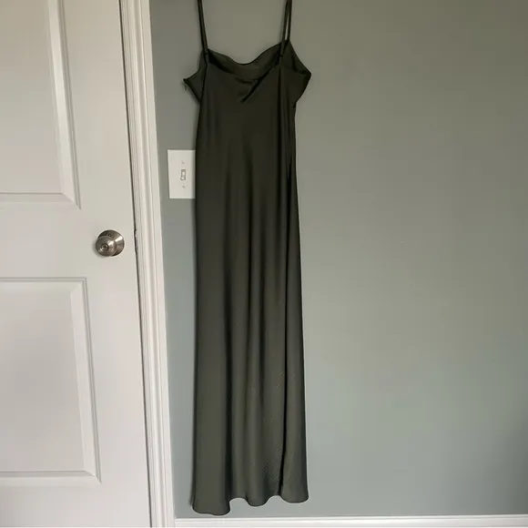 NWOT House of Harlow 1960 Olive Green Satin Feel Square Neck Slip Dress
