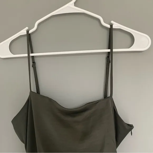 NWOT House of Harlow 1960 Olive Green Satin Feel Square Neck Slip Dress