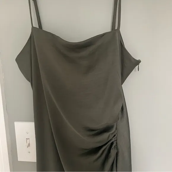 NWOT House of Harlow 1960 Olive Green Satin Feel Square Neck Slip Dress