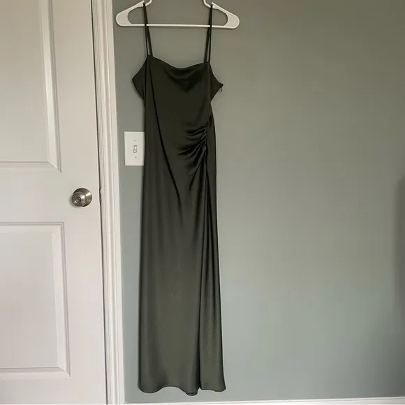 NWOT House of Harlow 1960 Olive Green Satin Feel Square Neck Slip Dress