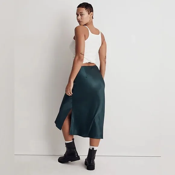 NWOT Madewell Drawstring Midi Slip Skirt - Smokey Spruce Green