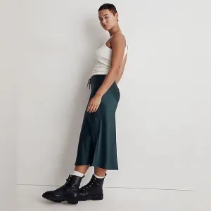 NWOT Madewell Drawstring Midi Slip Skirt - Smokey Spruce Green