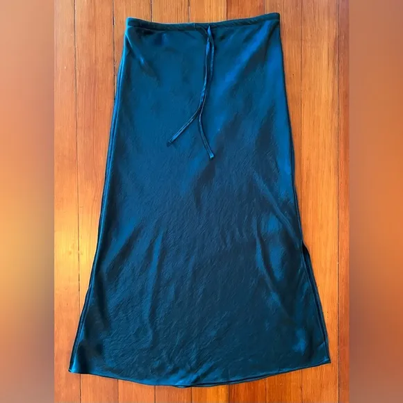 NWOT Madewell Drawstring Midi Slip Skirt - Smokey Spruce Green