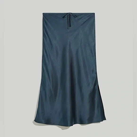 NWOT Madewell Drawstring Midi Slip Skirt - Smokey Spruce Green