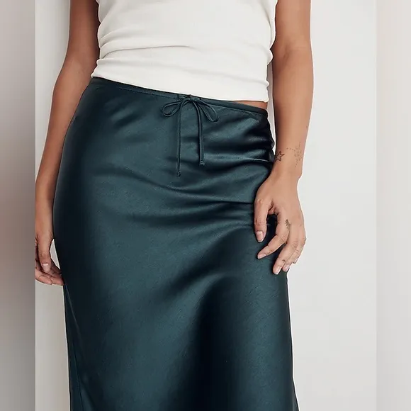 NWOT Madewell Drawstring Midi Slip Skirt - Smokey Spruce Green