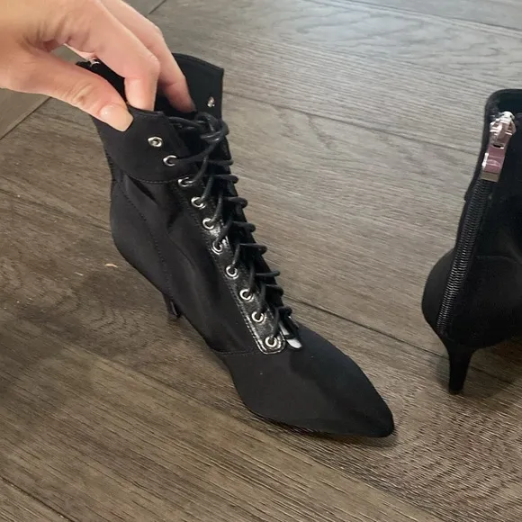 NWT BURJU Naeema Pointed Toe Lace Up Ankle Boots Stiletto Heel | Black |…