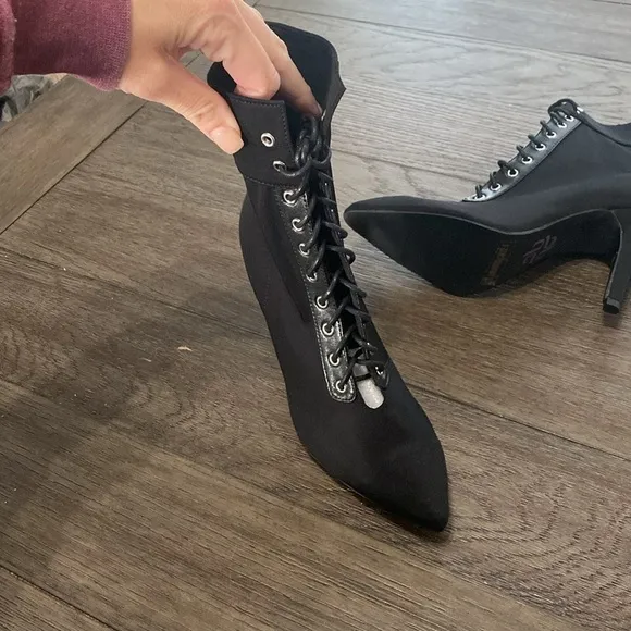 NWT BURJU Naeema Pointed Toe Lace Up Ankle Boots Stiletto Heel | Black |…