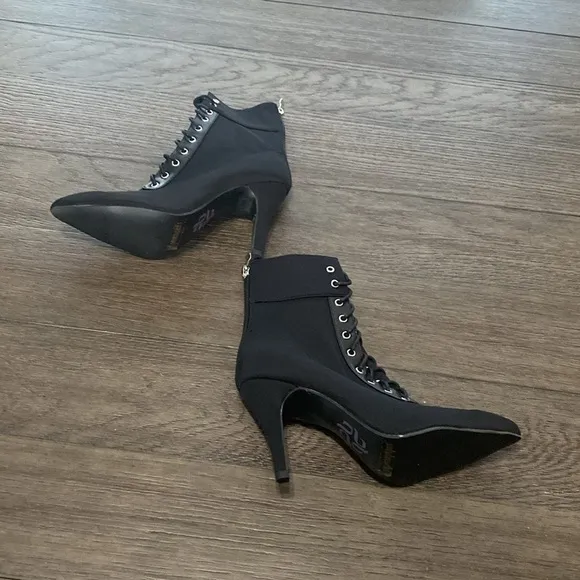 NWT BURJU Naeema Pointed Toe Lace Up Ankle Boots Stiletto Heel | Black |…