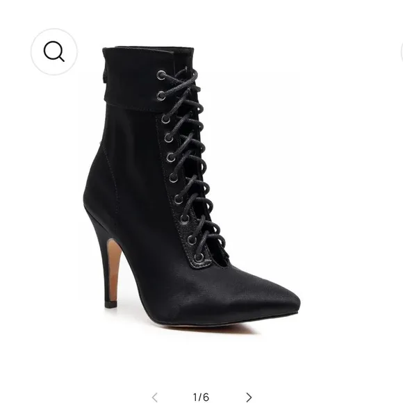NWT BURJU Naeema Pointed Toe Lace Up Ankle Boots Stiletto Heel | Black |…