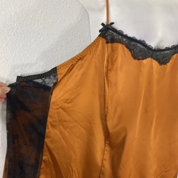 NWT Cacique Cashew Cooper Satin Sheer Lace Side Slip Nightgown 30 32 P31