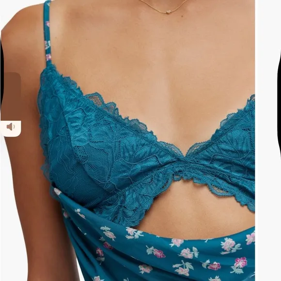 NWT FREE PEOPLE GOSSAMER GLOW MIDI SLIP DRESS/Deep Lagoon Combo