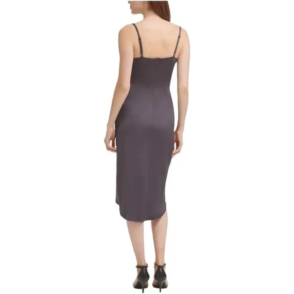 NWT Guess Draped Front Ruched Stretch Midi Faux Wrap Retro Slip Party Dress 12