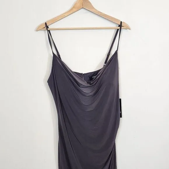 NWT Guess Draped Front Ruched Stretch Midi Faux Wrap Retro Slip Party Dress 12