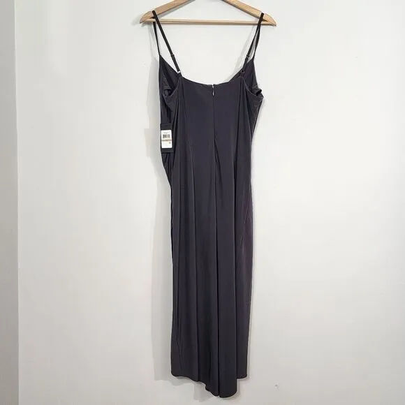 NWT Guess Draped Front Ruched Stretch Midi Faux Wrap Retro Slip Party Dress 12