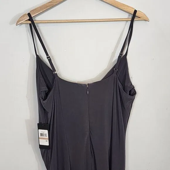 NWT Guess Draped Front Ruched Stretch Midi Faux Wrap Retro Slip Party Dress 12
