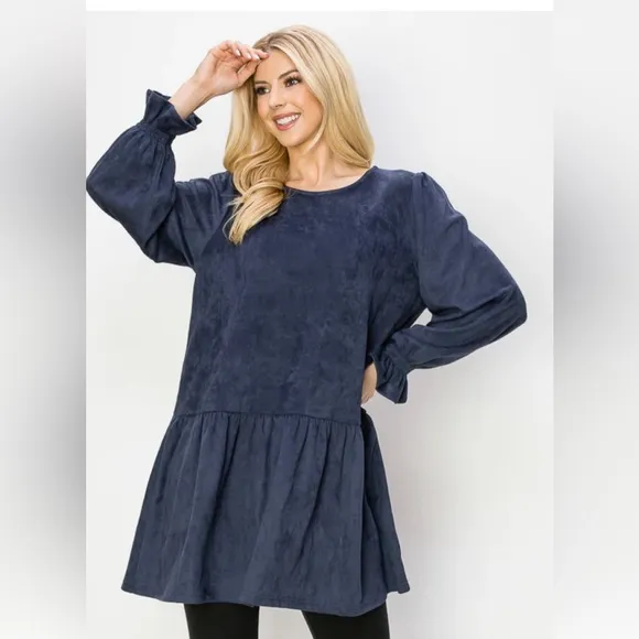 NWT Joh Apparel Size Small Faux Suede Navy Alize Tunic Dress