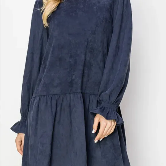 NWT Joh Apparel Size Small Faux Suede Navy Alize Tunic Dress