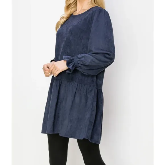 NWT Joh Apparel Size Small Faux Suede Navy Alize Tunic Dress