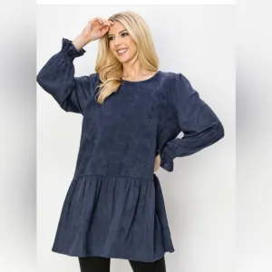 NWT Joh Apparel Size Small Faux Suede Navy Alize Tunic Dress