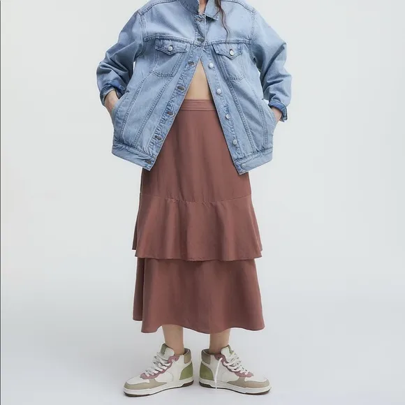 NWT - Madewell - Linen-Blend Ruffle Tiered Midi Skirt - Size XS