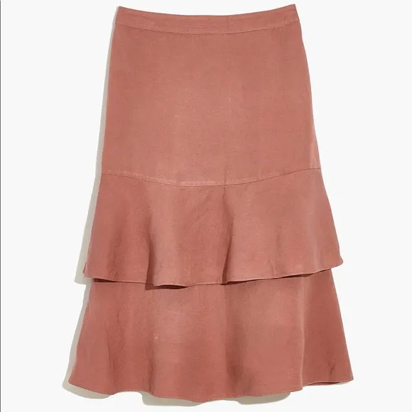 NWT - Madewell - Linen-Blend Ruffle Tiered Midi Skirt - Size XS