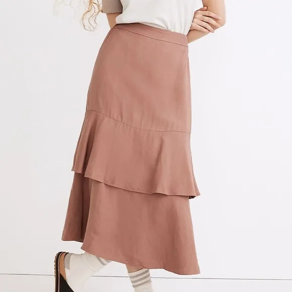 NWT - Madewell - Linen-Blend Ruffle Tiered Midi Skirt - Size XS