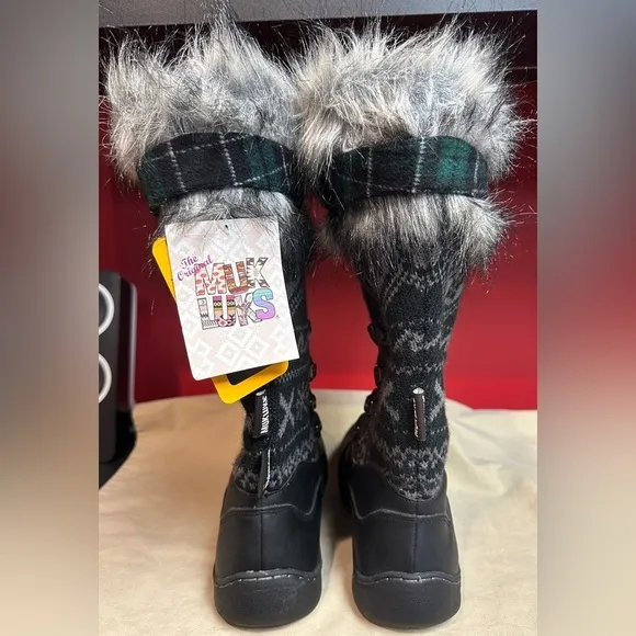 NWT Muk Luks Winter Snow Boots Women’s Sz 8 Insulated Water Resistant Black/Gray