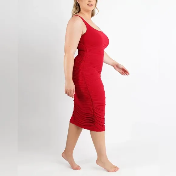 NWT *Pinkish Red Shapellx Organza Mesh Shaping Midi Dress