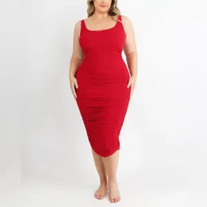NWT *Pinkish Red Shapellx Organza Mesh Shaping Midi Dress
