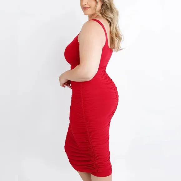 NWT *Pinkish Red Shapellx Organza Mesh Shaping Midi Dress