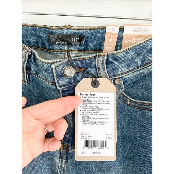 NWT | PrAna | Sienna Jean | True Blue Wash | Sz 4 R
