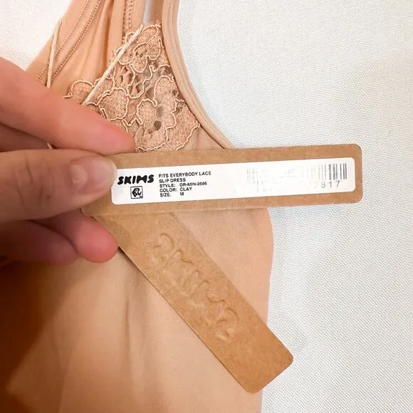 NWT SKIMS Fits Everybody Corded Lace Slip Dress in Sand Sz. M
