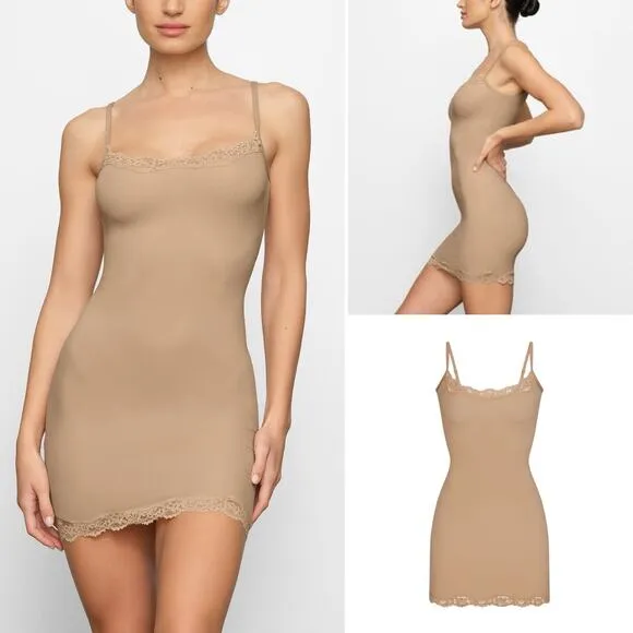 NWT SKIMS Fits Everybody Corded Lace Slip Dress in Sand Sz. M