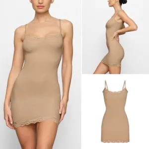 NWT SKIMS Fits Everybody Corded Lace Slip Dress in Sand Sz. M
