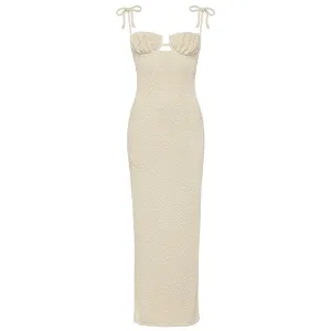 Oat Texture Petal Long Slip Dress
